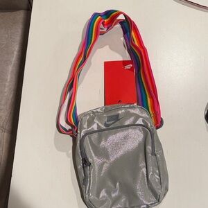 Nike Metallic Gray Crossbody Bag with Multicolor Strap